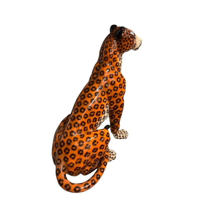 2000 - 2009 Vintage Italian-Style Glazed Ceramic Leopard Floor Sculpture For Sale - Image 5 of 12