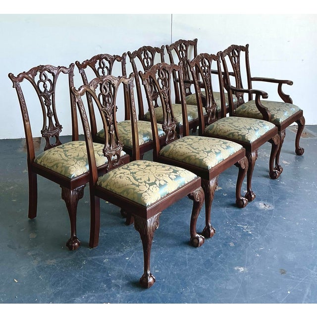 Vintage Ball and Claw Chippendale Dining Chairs in Fortuny Jaquard - Set of 8 For Sale - Image 10 of 12