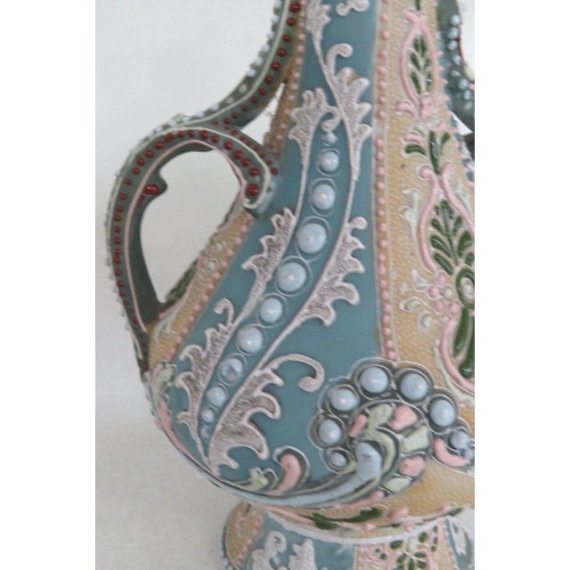 Blue Moriage Nippon Style Hand Painted Double Handled Vase For Sale - Image 8 of 13