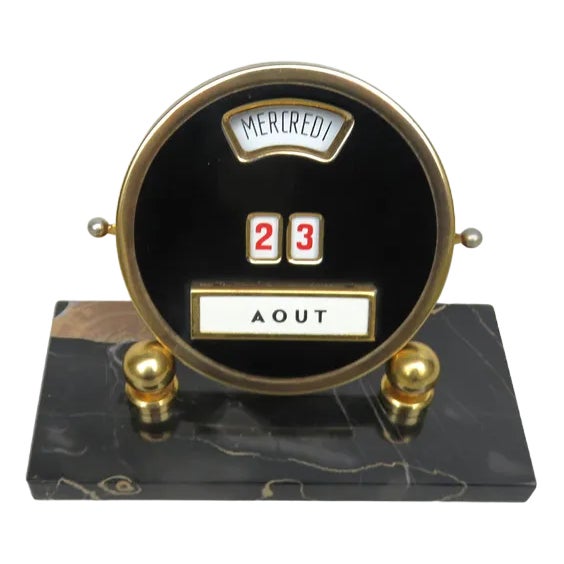 Black and Gilt Eternal Calendar with Marble Base from Mistral, France, 1920s For Sale