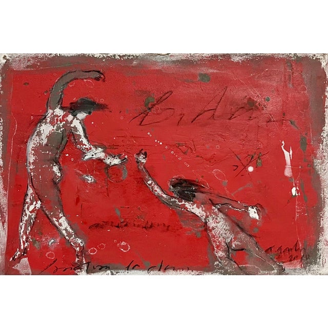 Alexis Gorodine (French,American, born 1954). A mixed media impasto painting on board Figural work produced in the...