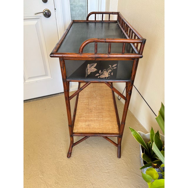 Palecek Late 20th Century Palecek Attributed Entry Table/ Dry Bar in a Stunning Tortoise Shell Burnt Rattan Finish. For Sale - Image 4 of 8