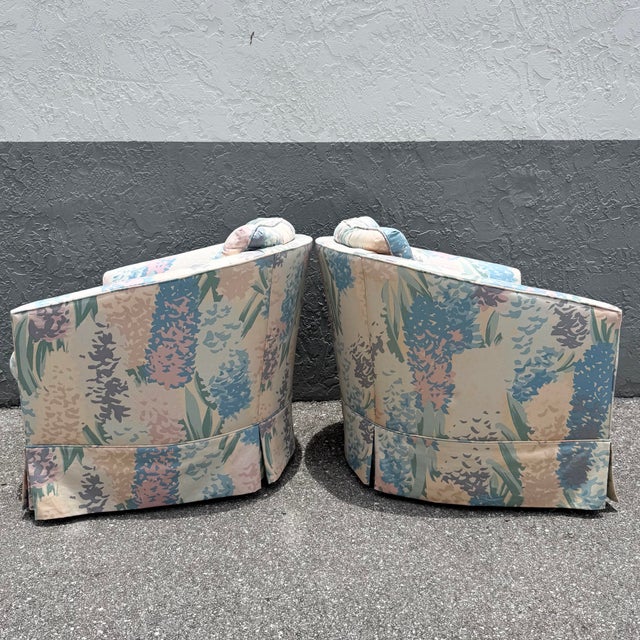 Vintage Postmodern Tufted Swivel Barrel Chairs - A Pair For Sale - Image 4 of 12