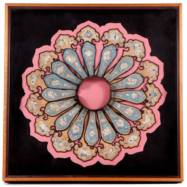 A silk collar from China dated to late Qing Dynasty circa 19th century. Known as Yunjian (Cloud Shoulder or Cloud Collar),...