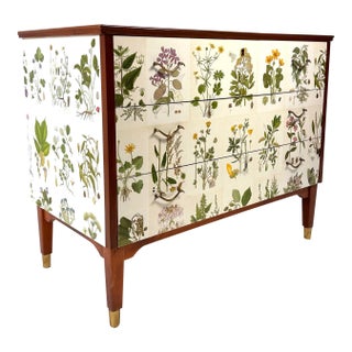 1950's Swedish Dresser With Nordens Flora Illustrations For Sale