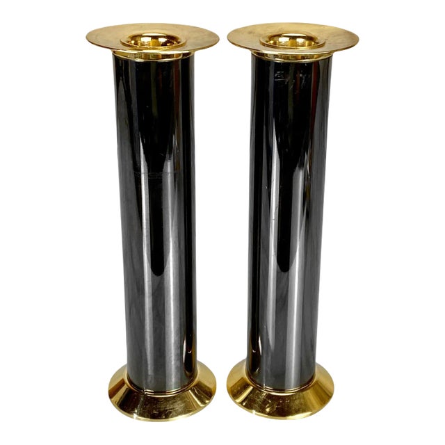 Vintage Italian Regency Brass Column Candlestick Holders - a Pair For Sale