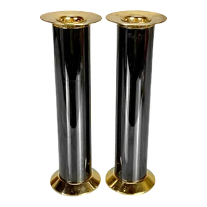 Vintage Italian Regency Brass Column Candlestick Holders - a Pair