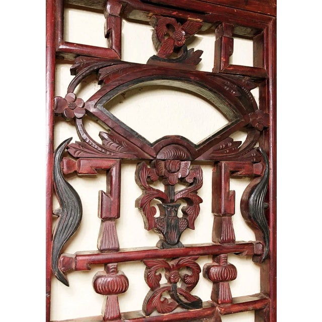 Burgundy Antique Chinese Screen Panels 3571 Cunninghamia Wood, 1800-1849 - Set of 2 For Sale - Image 8 of 12
