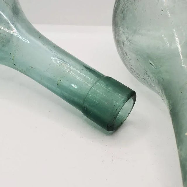 Boho Chic Antique Early Blue Panama Canal Glass Wine Bottles or Jugs Circa 1881 For Sale - Image 3 of 4