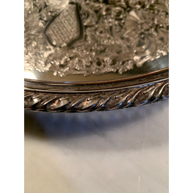 Vintage Round Gallery Silver Tray For Sale In Seattle - Image 6 of 9