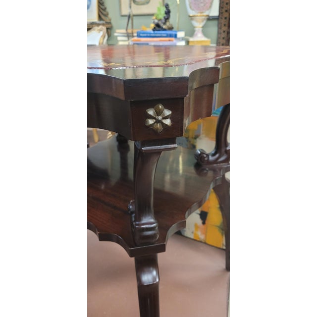 Pair 1940s Red Leather Top Side Table For Sale - Image 9 of 13