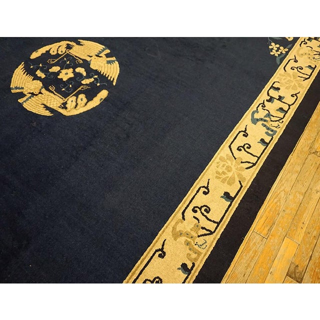 1920s Navy Blue Field Antique Floral Medallion Hand Knotted Chinese Peking Rug For Sale - Image 4 of 10