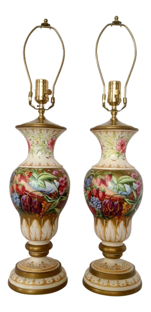 Hand Painted Urns Mounted as Table Lamps - a Pair