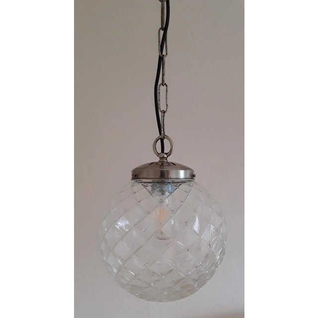 Vintage Clear Relief Glass Ball Lamp, 1970s For Sale - Image 3 of 5