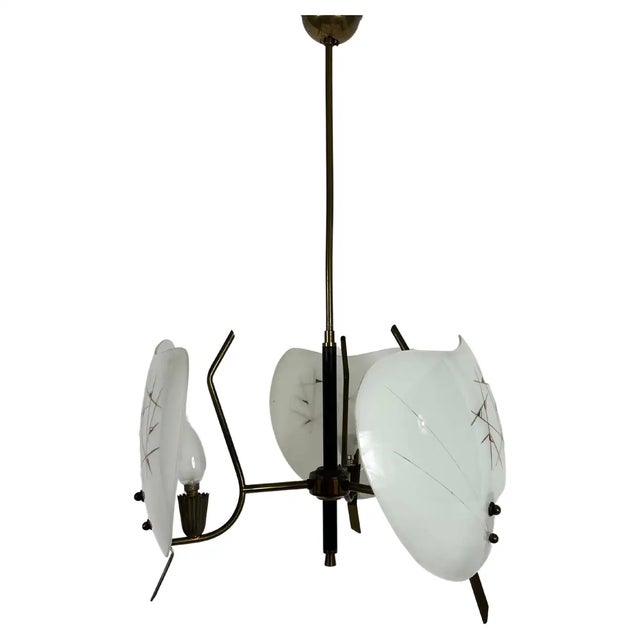 Italian Midcentury Brass and Glass 3-Arm Sputnik Chandelier, 1950s For Sale - Image 11 of 11