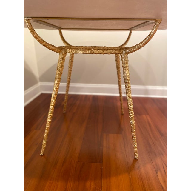 Linen Late 20th Century Made Goods Grace Pitted Iron Dining Table in Faux Belgian Linen For Sale - Image 8 of 9