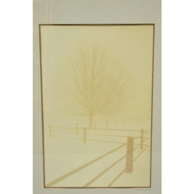 Vintage David Lorenz Winston "Solitude" Tree Fence Winter Landscape Signed Print Framed and Matted Under Glass. Circa Late...