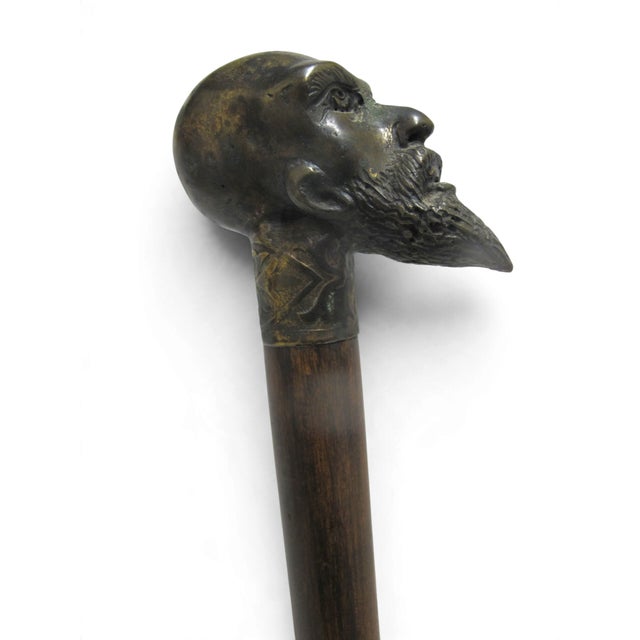 Bronze Bearded Man Figural Scholar Handle Antique Wood Walking Stick Cane For Sale - Image 11 of 12