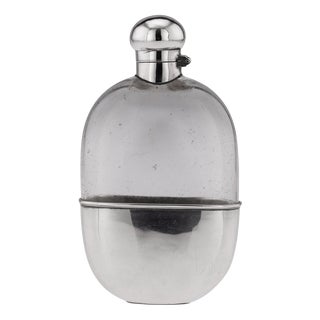 20th Century Edwardian Solid Silver & Glass Hip Flask from Sheffield, 1910s For Sale