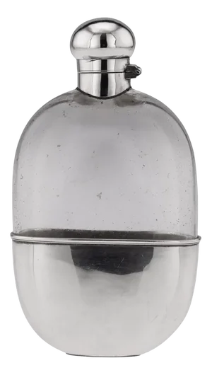 20th Century Edwardian Solid Silver & Glass Hip Flask from Sheffield, 1910s