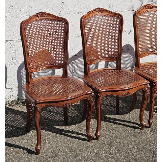 Vintage Louis XV Style Wood and Cane Dining Chairs, 1980s, Set of 4 For Sale - Image 3 of 18