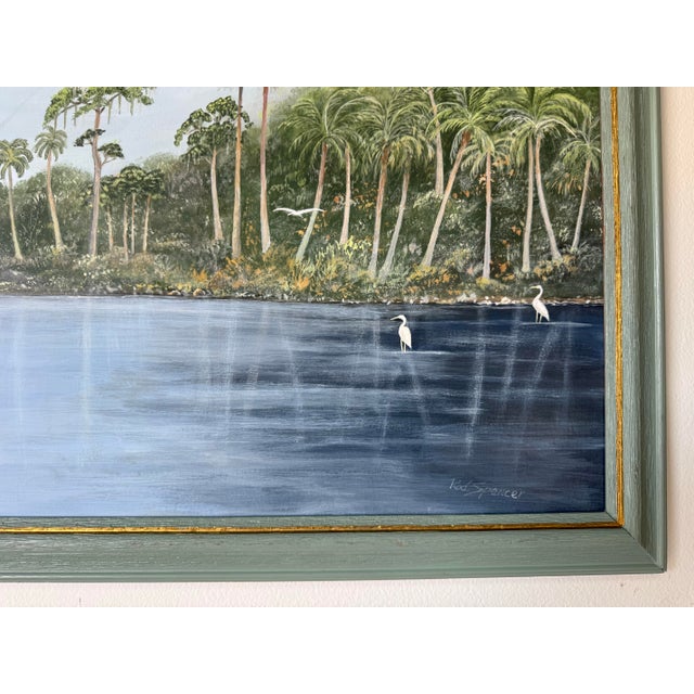 Green Vintage Red Spencer Tropical Florida Highwaymen–Style Oil on Canvas Painting For Sale - Image 8 of 12