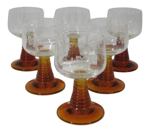 Mid Century Coiled Stem Wine Glasses - Set of 6
