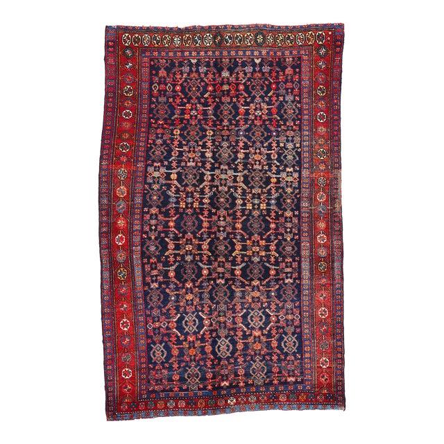 Antique Navy Blue Persian Kurdish Rug - 04'06 X 07'02 For Sale