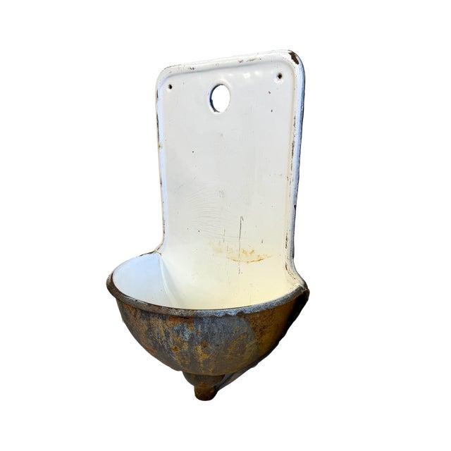 Antique French Enamel and Cast Iron Lavabo Wall Sink Planter For Sale In Los Angeles - Image 6 of 8