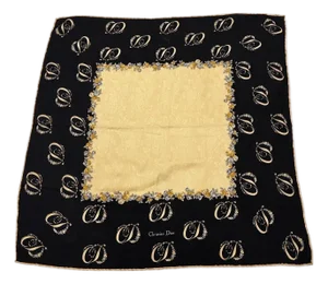 1980s Light Brown and Black Logo Flower Silk Scarf by Christian Dior