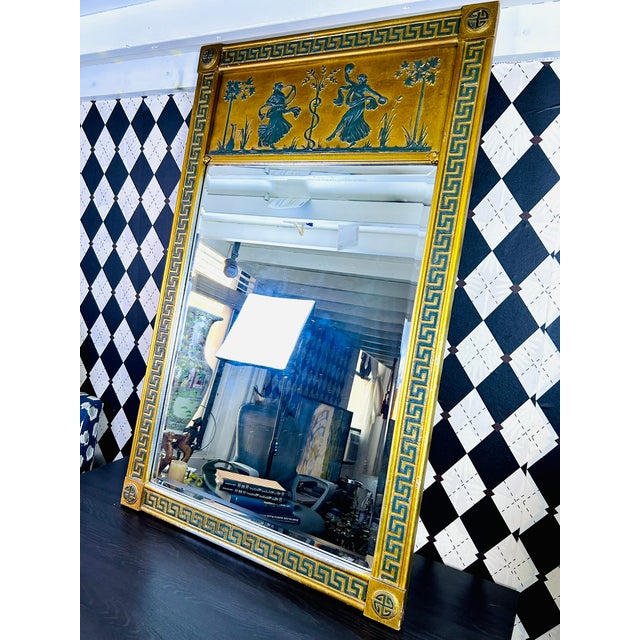 Oversized Neoclassical Greek Key Trumeau Wall Mirror With Classical Relief Frieze For Sale - Image 14 of 18