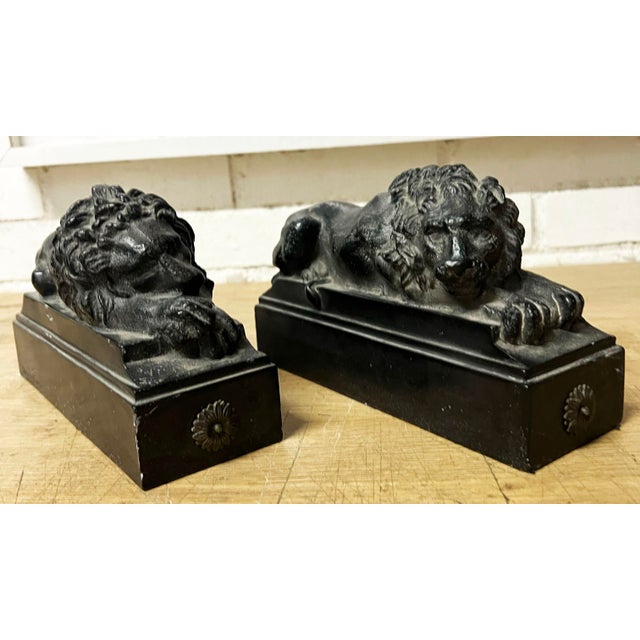 Metal Grand Tour Pair of Canova Lions For Sale - Image 7 of 8