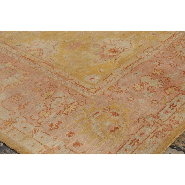 Rug & Kilim Antique Oushak Rug in Gold & Pink With Floral Patterns - Rug & Kilim For Sale - Image 4 of 7