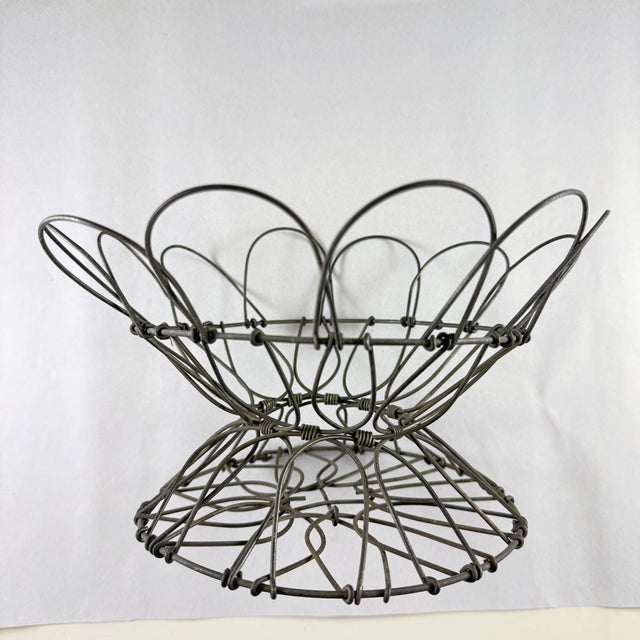Late 19th Century Antique French Handmade Folding Top Wire Kitchen Egg Basket For Sale - Image 5 of 13