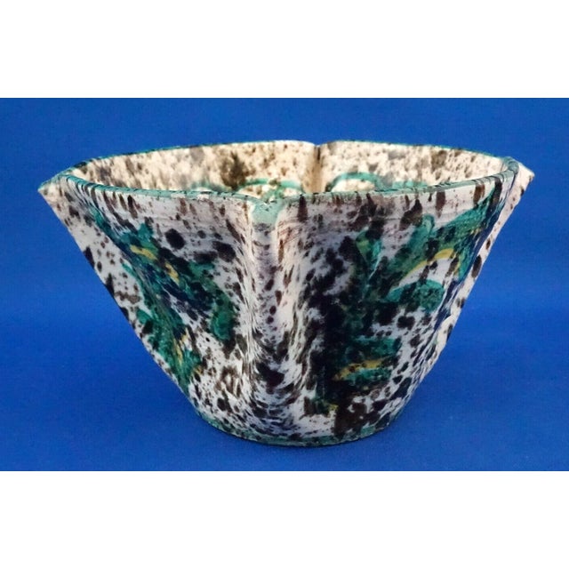 Wonderful handkerchief-shaped vitrified ceramic vase, entirely hand-shaped on a lathe, glazed, and decorated by hand with...