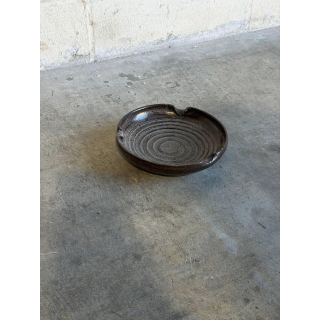 Ceramic Studio Pottery Ashtray Plate Brown Glaze Mid-Century Modern 1970s For Sale - Image 11 of 11