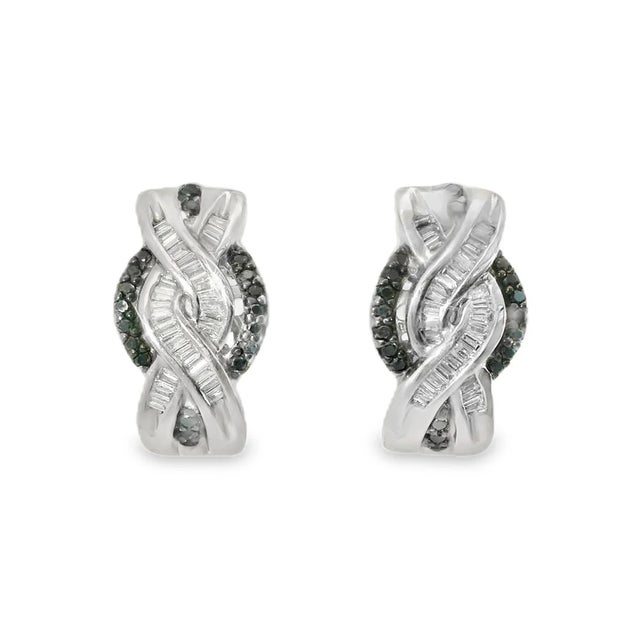 18K white gold drop earrings featuring 18 brilliant round diamonds totaling 2.1 carats. Each earring measures 1 1/8 inches...