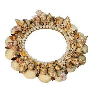 Antique Sea Shell Grotto Encrusted Mirror Frame Distressed For Sale