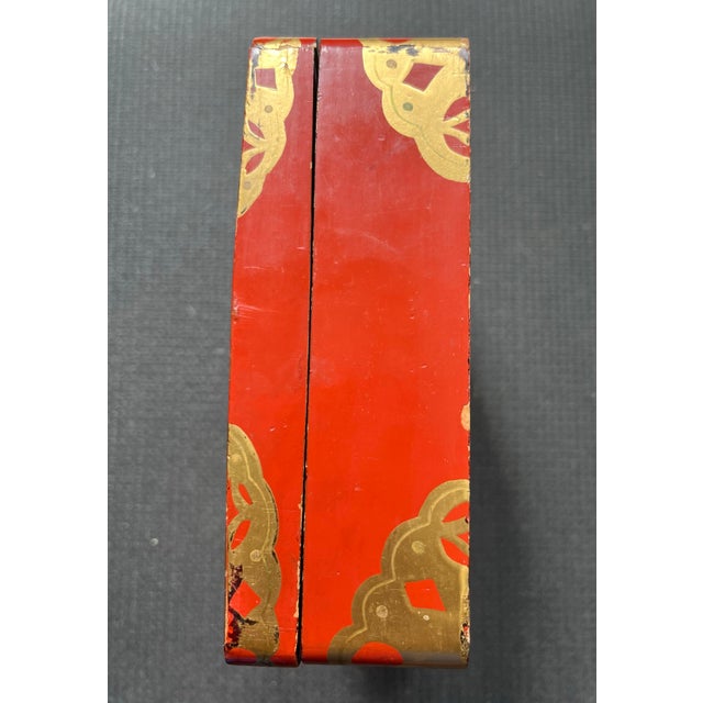 Antique Asian Lacquered Red & Gold Keepsake Box For Sale - Image 11 of 12