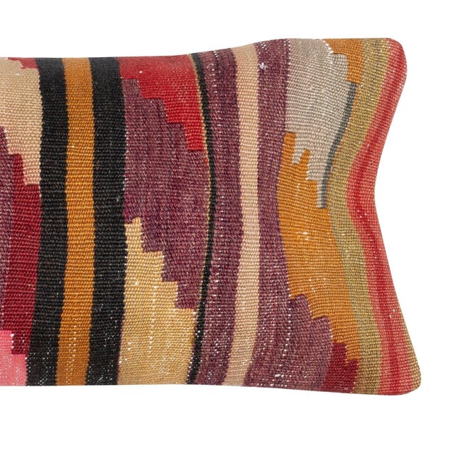 Traditional 12"x28" Handwoven Kilim Cushion Cover. Vintage Lumbar Pillow Cover. Throw Pillow For Sale - Image 3 of 4