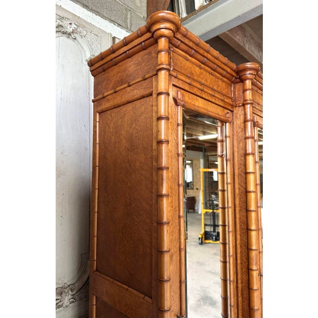 Antique Faux Bamboo Wardrobe with Mirror, Late 19th Century For Sale - Image 6 of 18