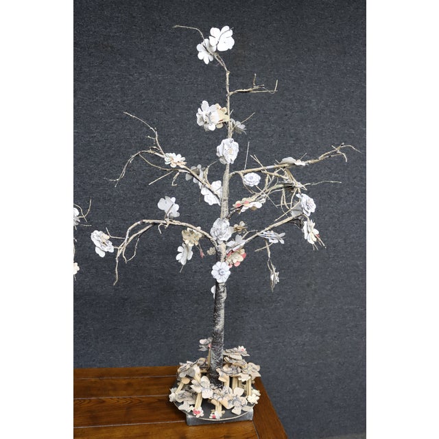 Late 20th Century Pair of Paper Mâché Floral Tree Sculptures For Sale - Image 5 of 15