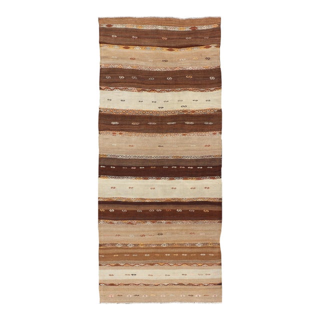 Vintage Earthy Kilim Gallery Runner With Stripe Design in Multi Colors & Motif's 4'6 X 11'7 For Sale