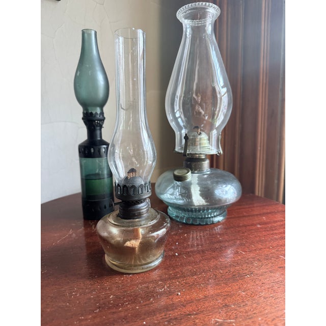 Antique, 19th Century Glass Finger Lamp Chamber Lamp Brass Hornet Burner Clear Glass For Sale - Image 13 of 14
