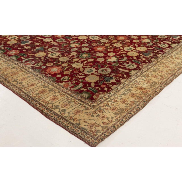Indian Fine Antique Indian Agra Red Botanic Handmade Wool Rug For Sale - Image 3 of 4