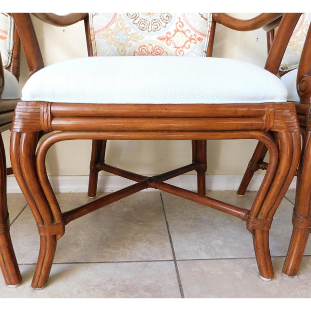 Set of 3 Palecek Rattan Barley Twist Upholstered Accent Arm Chairs For Sale - Image 9 of 12