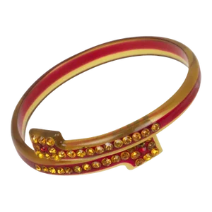 French Celluloid Bracelet Geometric Bypass Bangle with Orange and Red Crystal