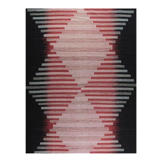 9x12 Black Flat Weave Wool Hourglass Motif Pattern Geometric Modern Carpet Rug For Sale