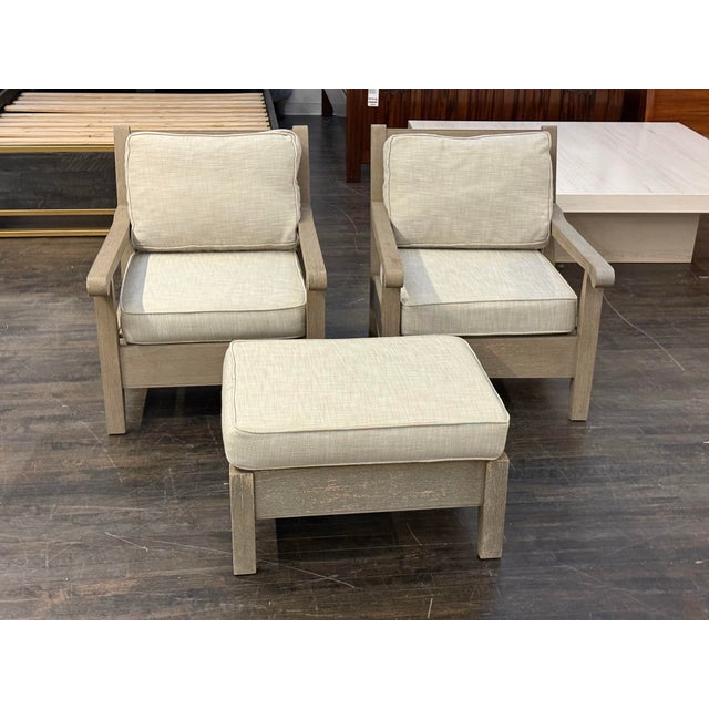 Contemporary Restoration Hardware Outdoor Leagrave Lounge Chairs + Ottoman, Set of Three For Sale - Image 3 of 12