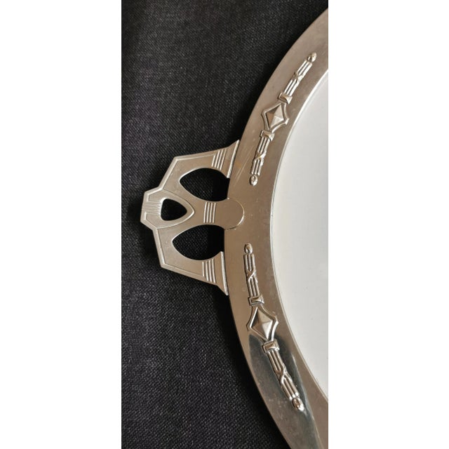 Art Deco Chrome Porcelain White Metal Cake Plate For Sale - Image 5 of 7